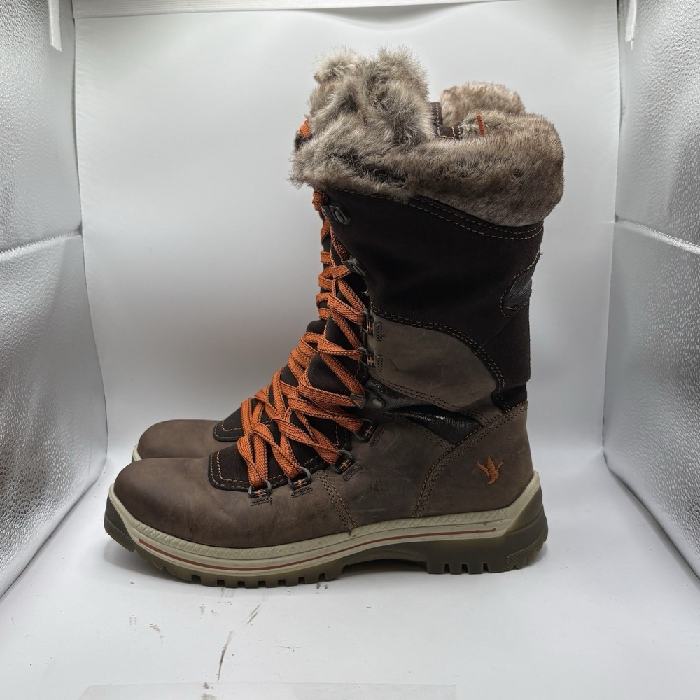 Santana Canada Maldine Women Brown Gray Leather Winter Faux Fur Boots US 7 EU38